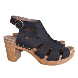 Dansko Demetra Black Nubuck Heeled Sandal Size 40